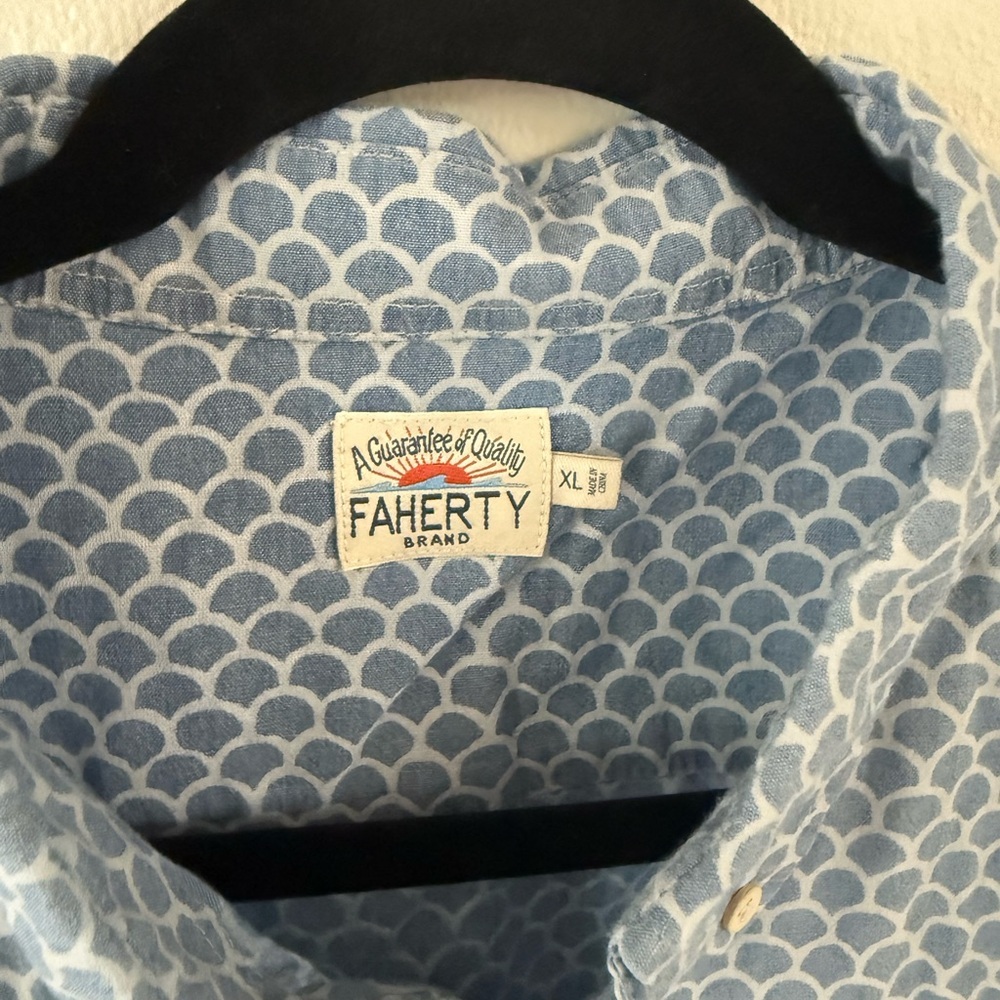 Faherty Blue and White Patterned Button Down Shirt - image 2